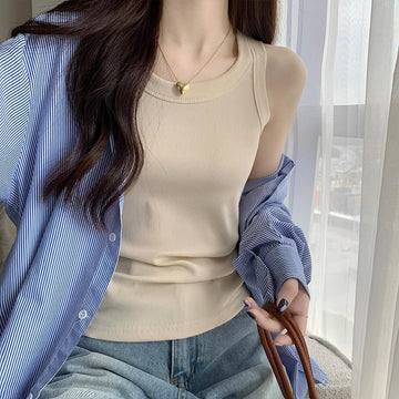 I-shaped camisole women's inner summer collarbone crew neck tight suit base anti-naked sleeveless top outside