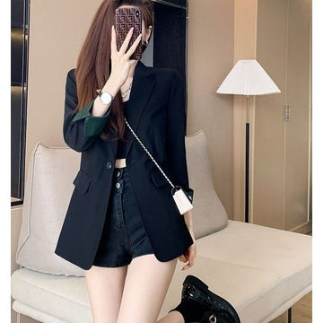 2024 Fall Women's Waist Tightened, One-Button Small Suit, Three-quarter Sleeves, Black High-end Temperament, Light Luxury, Slim Outerwear