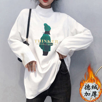 Wholesale German velvet base shirt women's semi-turtleneck with autumn and winter 2025 new mid-length fleece T-shirt women's long sleeves