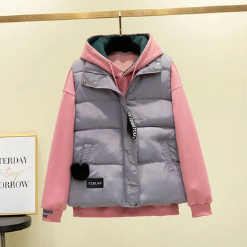 2024 autumn and winter new short cotton vest for female students Korean version of the youth thickened cotton vest jacket horse clip