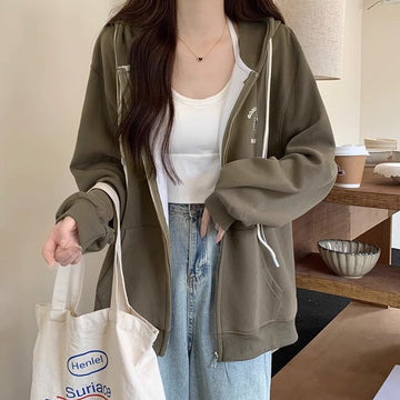 Maillard wears long-sleeved hooded sweatshirts for women in autumn and winter, fleece warmth, loose belly-covering zippered jackets, and trendy tops