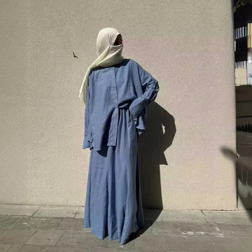 طقم ملابس نسائي مسلم مكون من قطعتين، قميص وتنورة، صدر واحد، مغربي، دبي، إسلام، بلوزة، تنورة طويلة، بدلة، طقم ملابس محتشم سعودي