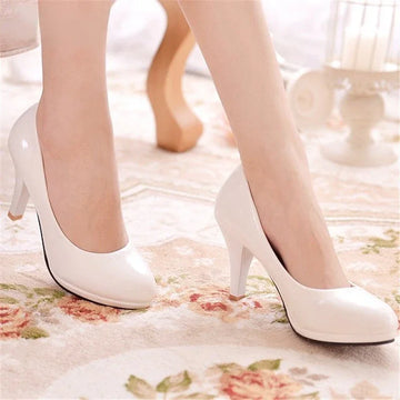 2024New Women Pumps Shoes Women PU Leather Shallow Slip-On Round Toe High heels Shoes Wedding Party derss shoes size 34-42