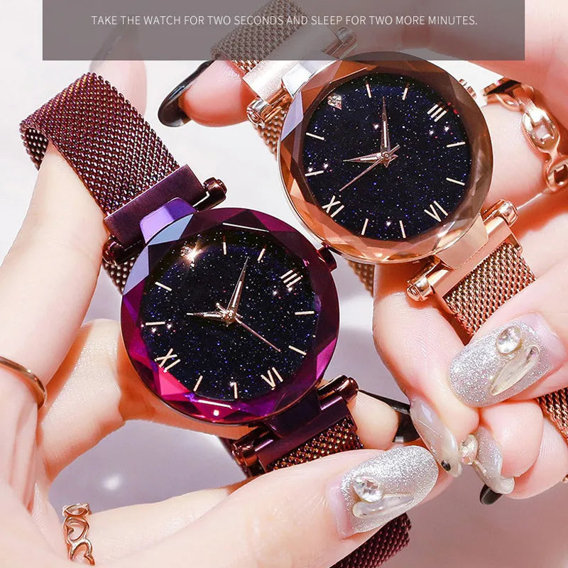 reloj mujer Fashion Starry Sky Women's Watches Magnet Buckle Mesh Belt Diamond Quartz Watch Women Dress Clock relogio feminino