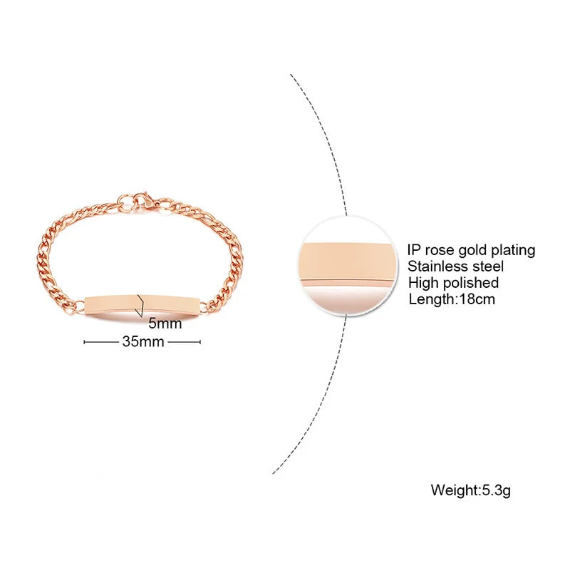 Free Custom Name Bracelet for Women,Stainless Steel Link Chain Bracelet,Elegant Personalized ID Bar Bracelets,Chic Jewelry Gifts