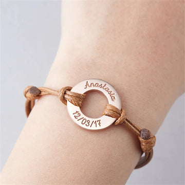 Personalized Rope Bracelet for Women  12 colors Adjustable Custom Name Disc Lettering  Stainless Steel Bracelet For Her