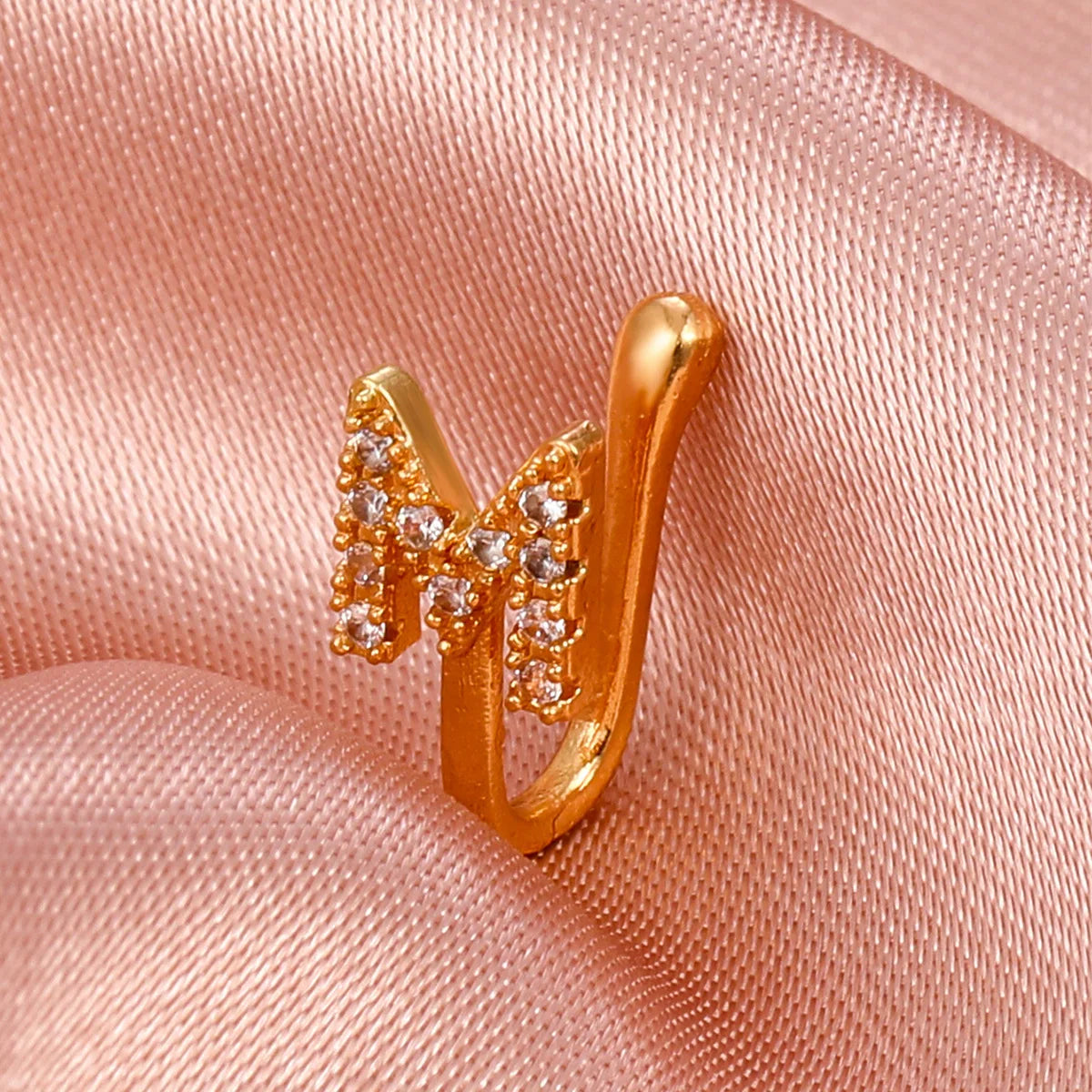 Women A B C D E F M S T-Z Crystal Letter Crystal Nose Clip Ring Fake Septum Piering Body Jewelry Non Perforation Nose Ring Stud