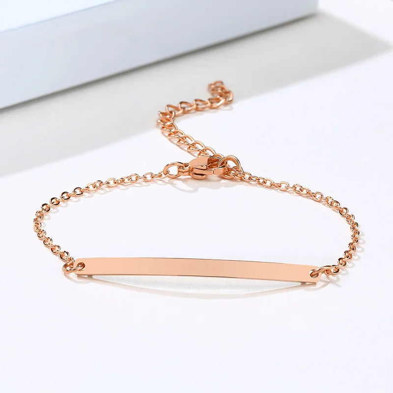 Free Custom Name Bracelet for Women,Stainless Steel Link Chain Bracelet,Elegant Personalized ID Bar Bracelets,Chic Jewelry Gifts