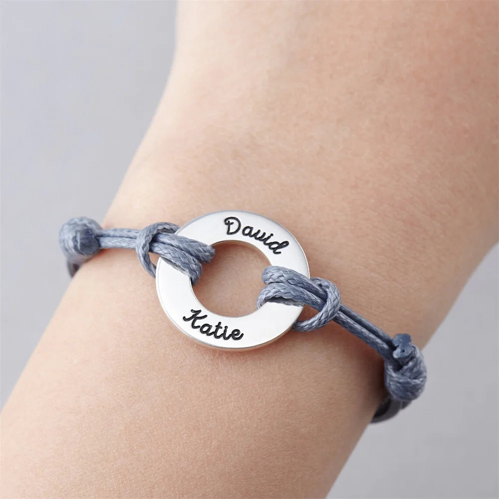 Personalized Rope Bracelet for Women  12 colors Adjustable Custom Name Disc Lettering  Stainless Steel Bracelet For Her