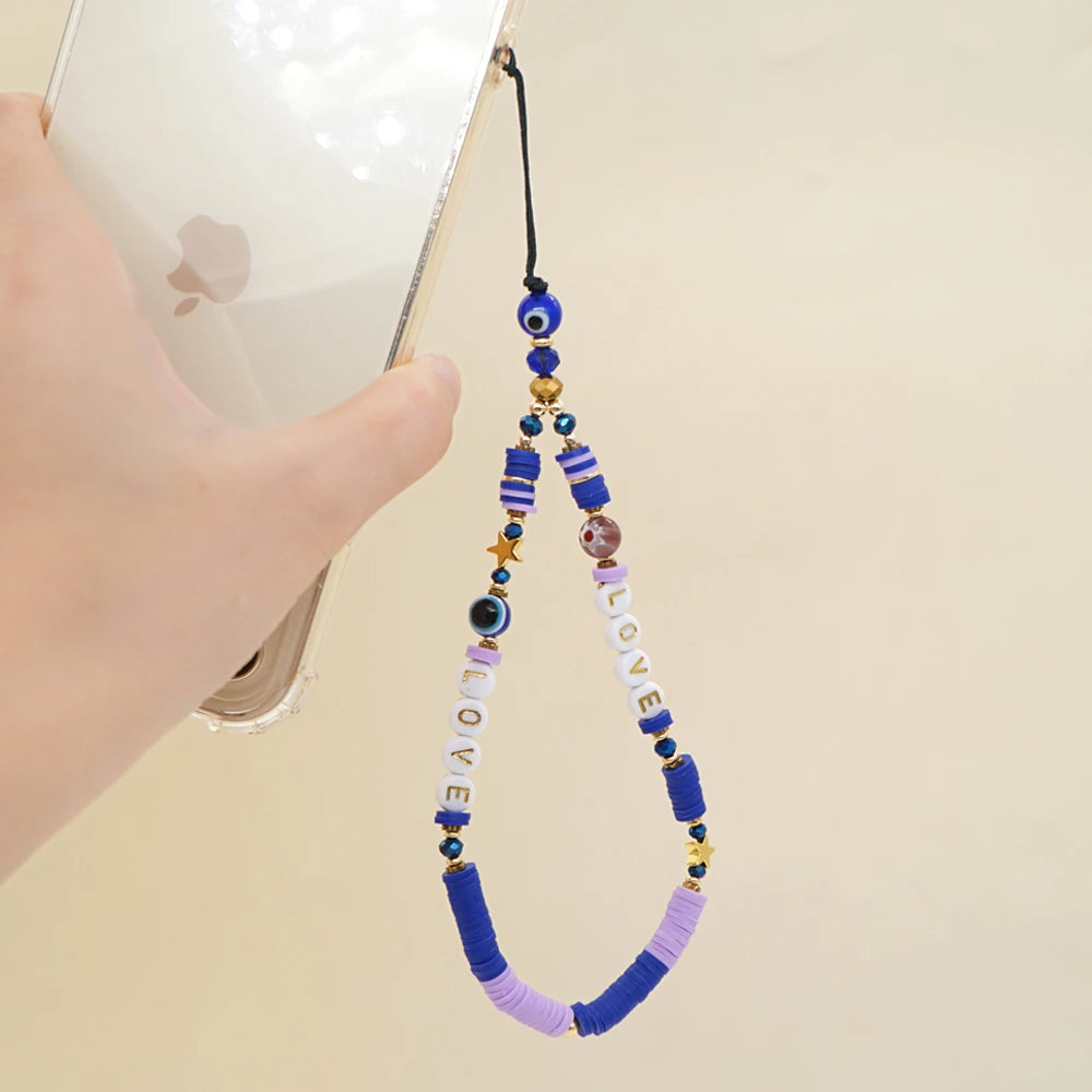 Clay Solid Color Mobile Phone Charm Phone Strap Lanyard Imitation Pearl Rope Cellphone Chains for Women Fashion Accessories