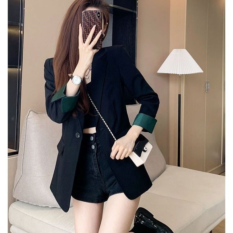 2024 Fall Women's Waist Tightened, One-Button Small Suit, Three-quarter Sleeves, Black High-end Temperament, Light Luxury, Slim Outerwear