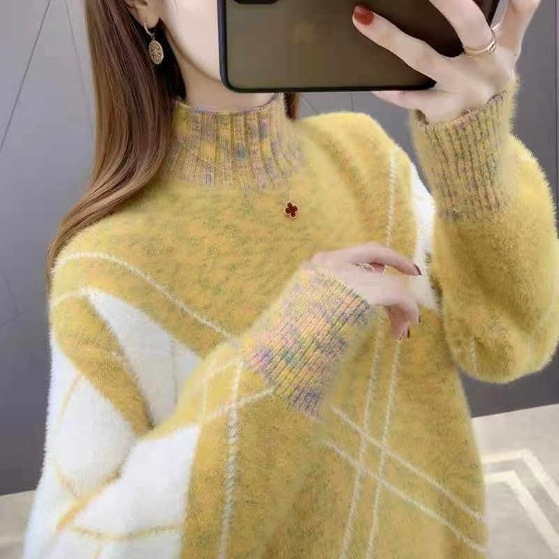 Thickened sweater women's autumn and winter 2024 new fashion plus-size knitted sweaters loose Korean sweater base shirt women