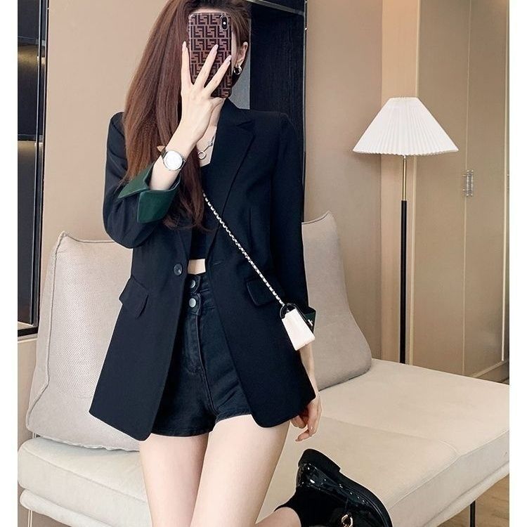 2024 Fall Women's Waist Tightened, One-Button Small Suit, Three-quarter Sleeves, Black High-end Temperament, Light Luxury, Slim Outerwear