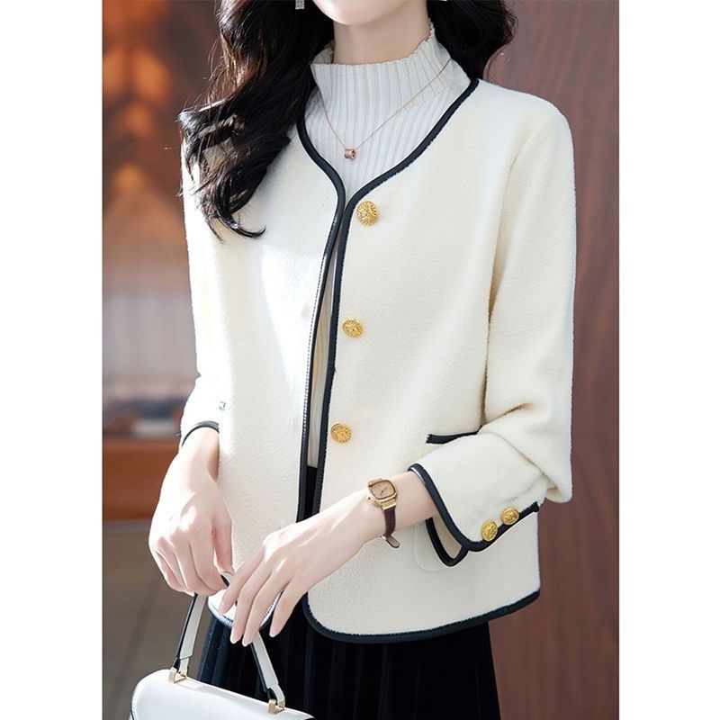 Spring, autumn and winter new jackets, women's small fragrance, Korean crew neck contrasting casual tops, loose fashion, fashionable and versatile cardigan women
