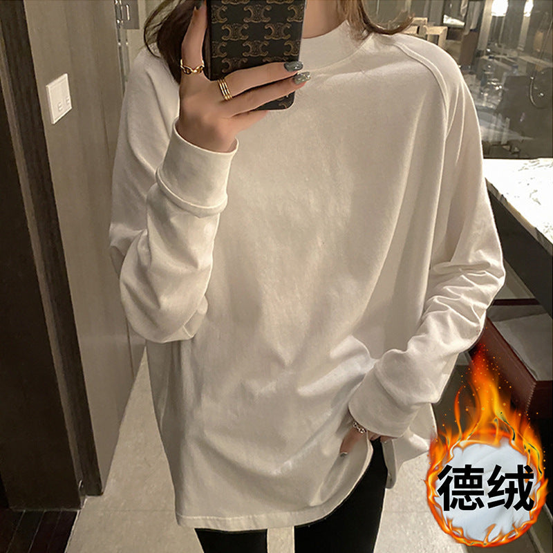 Half-high neck German velvet base shirt women's inner layer autumn and winter foreign style 2025 new brushed thickened mid-length long-sleeved T-shirt