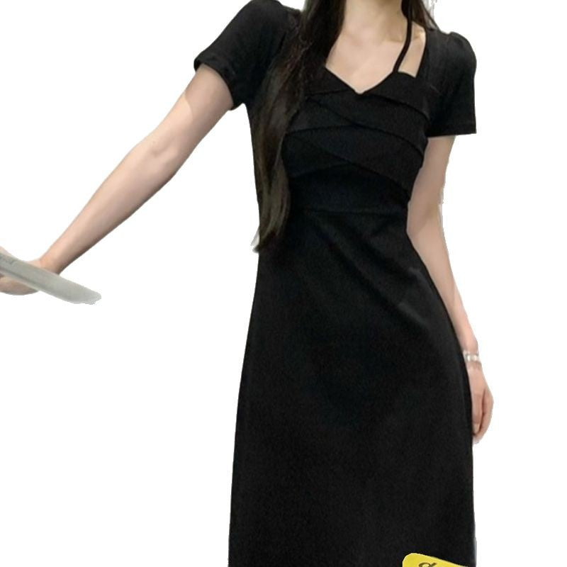 2025 French halterneck drape dress women's new summer slightly chubby mm waist slimming and fleshy temperament long skirt