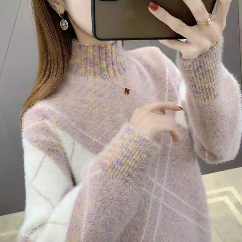 Thickened sweater women's autumn and winter 2024 new fashion plus-size knitted sweaters loose Korean sweater base shirt women