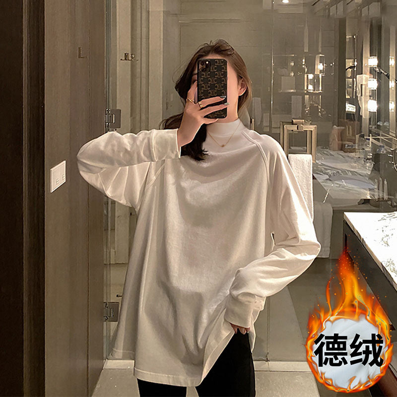 Half-high neck German velvet base shirt women's inner layer autumn and winter foreign style 2025 new brushed thickened mid-length long-sleeved T-shirt