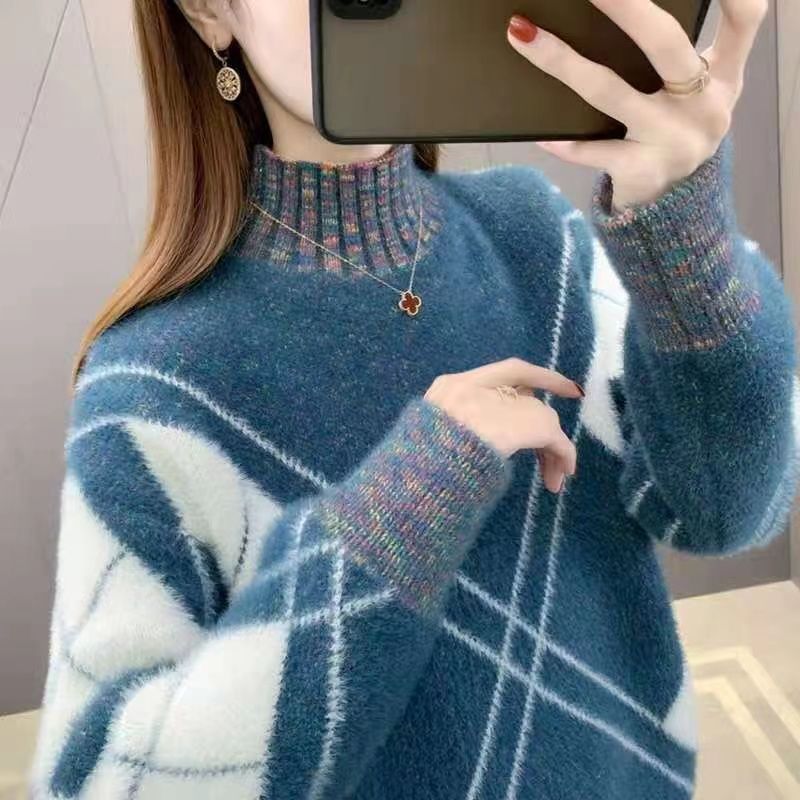 Thickened sweater women's autumn and winter 2024 new fashion plus-size knitted sweaters loose Korean sweater base shirt women