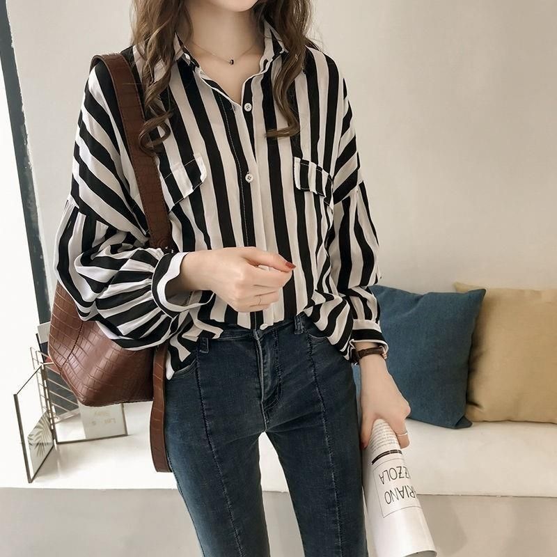 Early autumn women's new 2024 Hong Kong-style loose plus-size striped shirt women's long-sleeved top thin jacket shirt