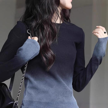 Sweet and cool long-sleeved T-shirt women's gradient shoulder new slim slimming pre-autumn design niche inner base shirt