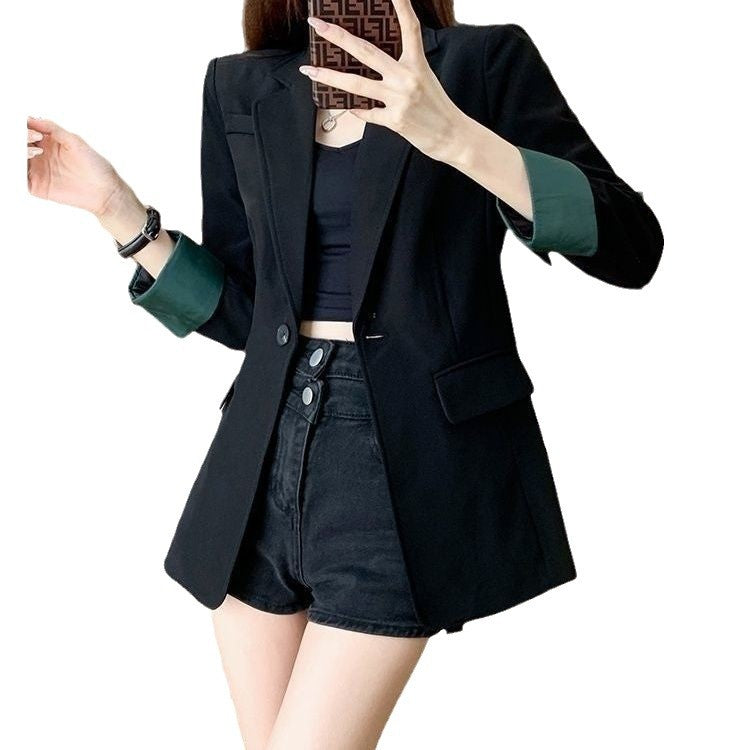 2024 Fall Women's Waist Tightened, One-Button Small Suit, Three-quarter Sleeves, Black High-end Temperament, Light Luxury, Slim Outerwear