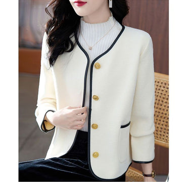 Spring, autumn and winter new jackets, women's small fragrance, Korean crew neck contrasting casual tops, loose fashion, fashionable and versatile cardigan women
