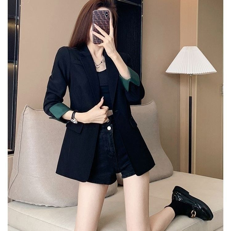 2024 Fall Women's Waist Tightened, One-Button Small Suit, Three-quarter Sleeves, Black High-end Temperament, Light Luxury, Slim Outerwear