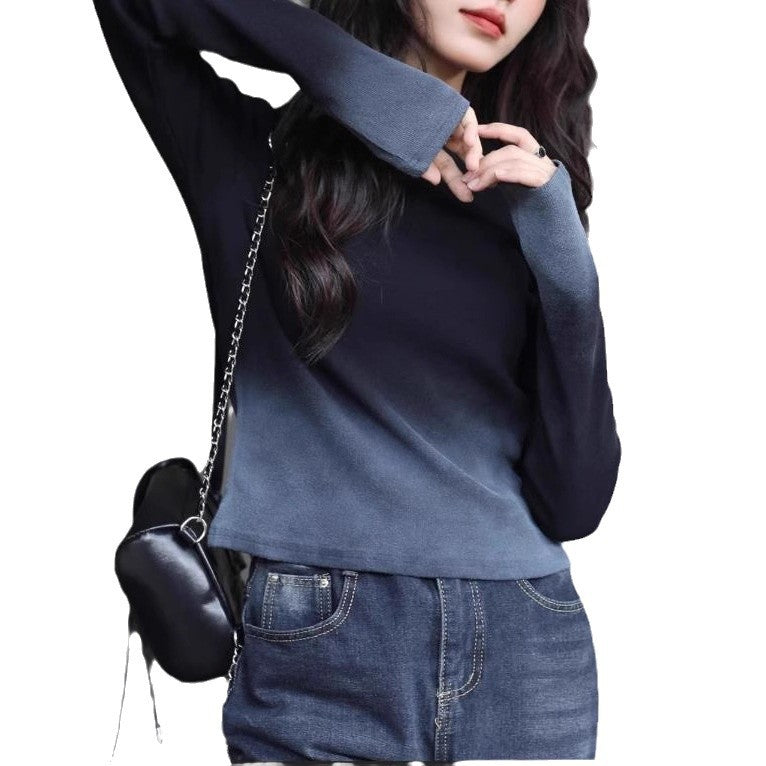 Sweet and cool long-sleeved T-shirt women's gradient shoulder new slim slimming pre-autumn design niche inner base shirt