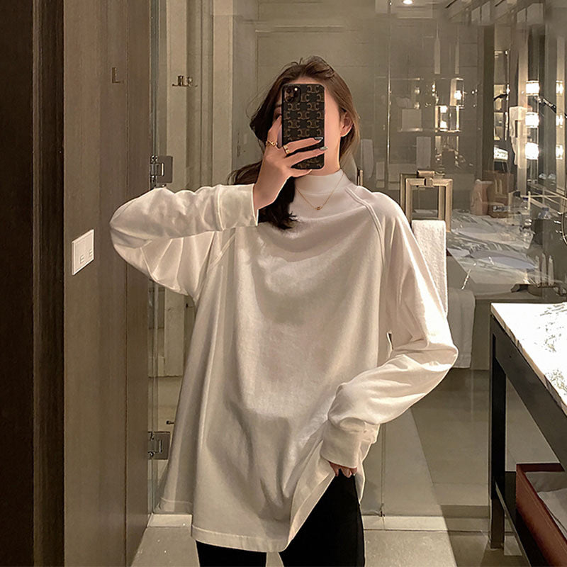 Half-high neck German velvet base shirt women's inner layer autumn and winter foreign style 2025 new brushed thickened mid-length long-sleeved T-shirt