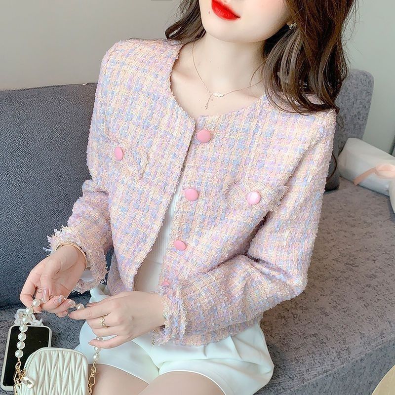 Xiao Xiangfeng النسخة الكورية القصيرة من قمم البوتيك النسائية في الربيع والخريف سترة فرنسية رفيعة جديدة بأكمام طويلة من المشاهير الراقية