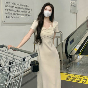 2025 French halterneck drape dress women's new summer slightly chubby mm waist slimming and fleshy temperament long skirt