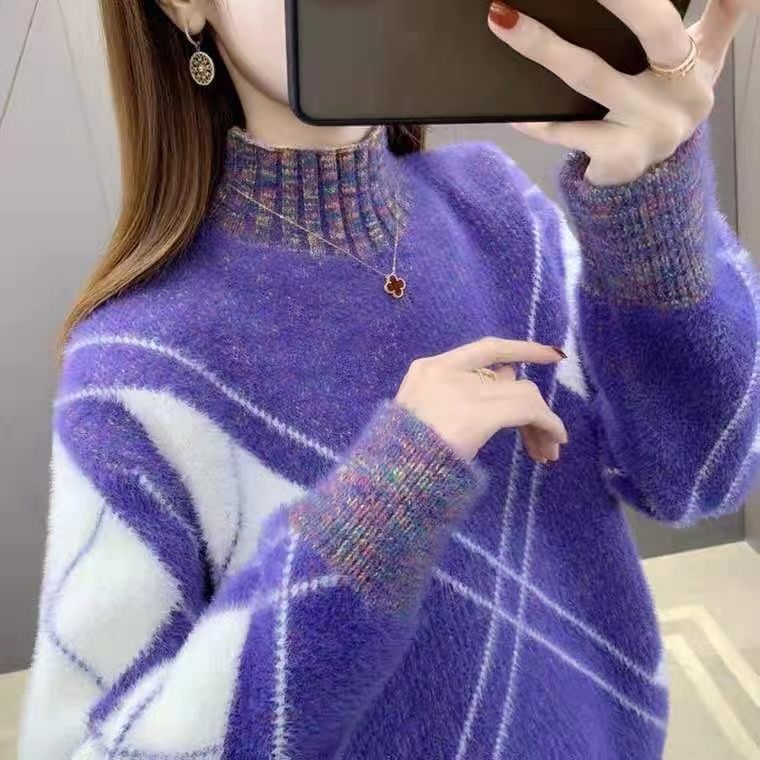 Thickened sweater women's autumn and winter 2024 new fashion plus-size knitted sweaters loose Korean sweater base shirt women