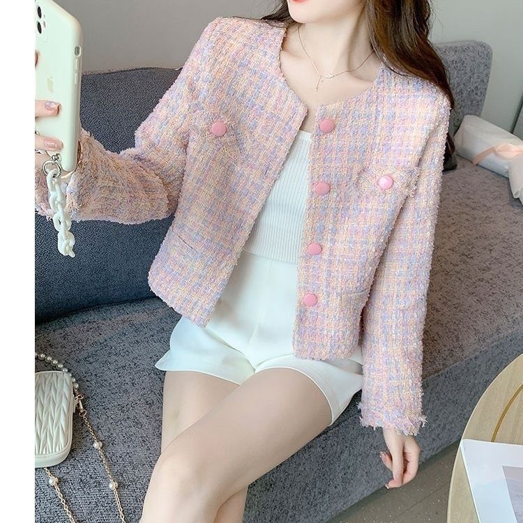Xiao Xiangfeng النسخة الكورية القصيرة من قمم البوتيك النسائية في الربيع والخريف سترة فرنسية رفيعة جديدة بأكمام طويلة من المشاهير الراقية