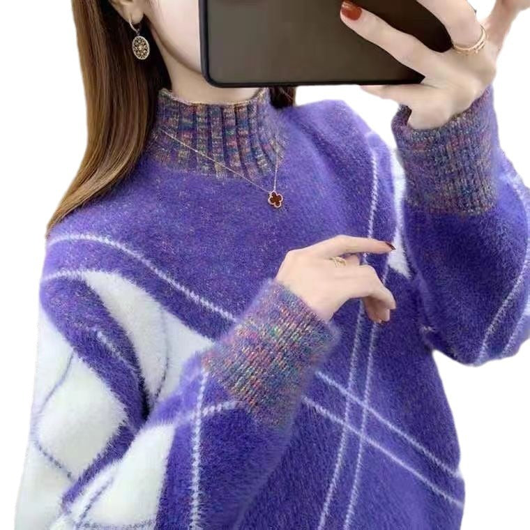 Thickened sweater women's autumn and winter 2024 new fashion plus-size knitted sweaters loose Korean sweater base shirt women