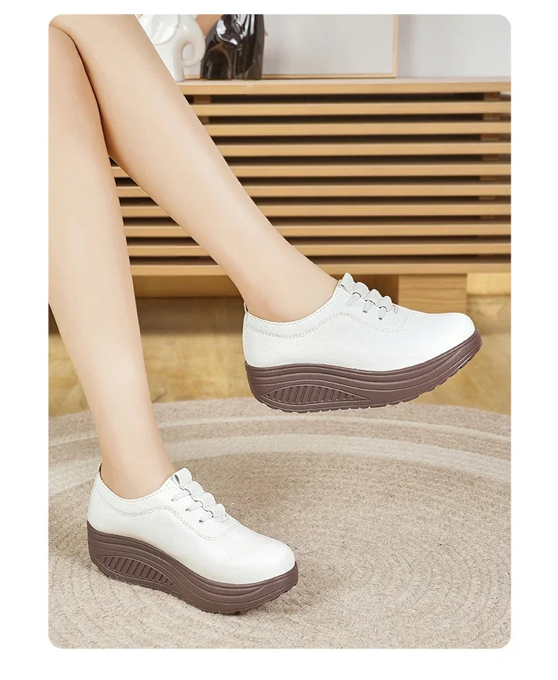 Women's Sneakers PU Leather Platform Thick Bottom Casual Walking Vulcanized Shoes Fashion Female Footwear Zapatillas Mujer