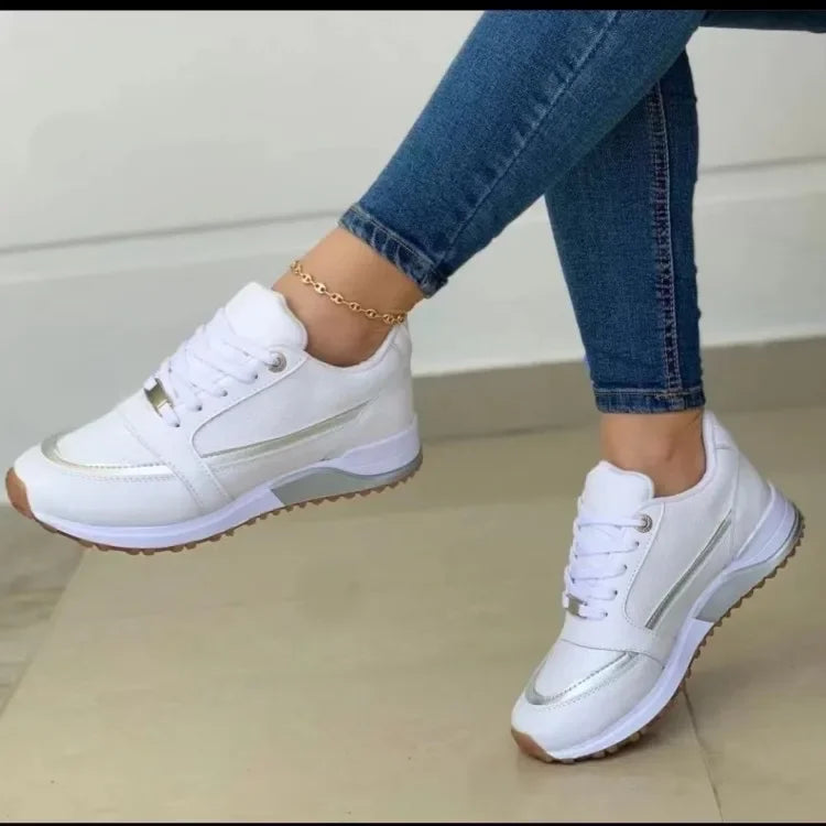 Women's Sneakers Shoes Spring Comfortable and Versatile Casual Single Shoe Platform Lace Up Sneakers Vulcanized Shoes Large Size