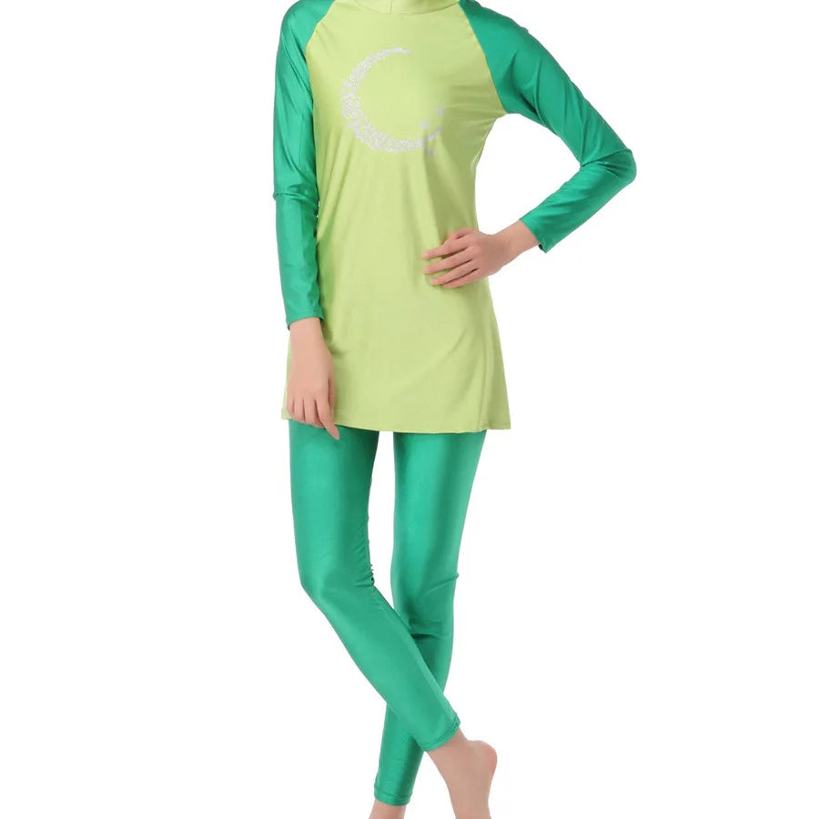 Muslim Modest Burkini Women Long Sleeve Print Swimwear Full Cover Swimsuit Islamic Bathing Suit Beachwear Swimming Costumes Set