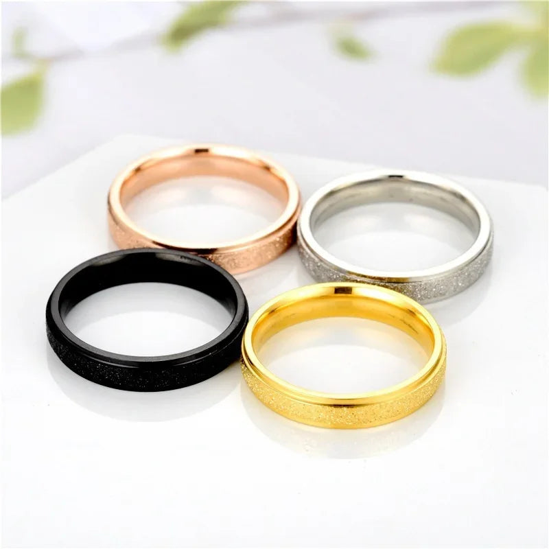 Trendy Rings Stanless Steel Luxury Fashion Titanium Rose Gold Color Frosted Ring Exquisite Women Men Jewelry Wedding Gift Hot