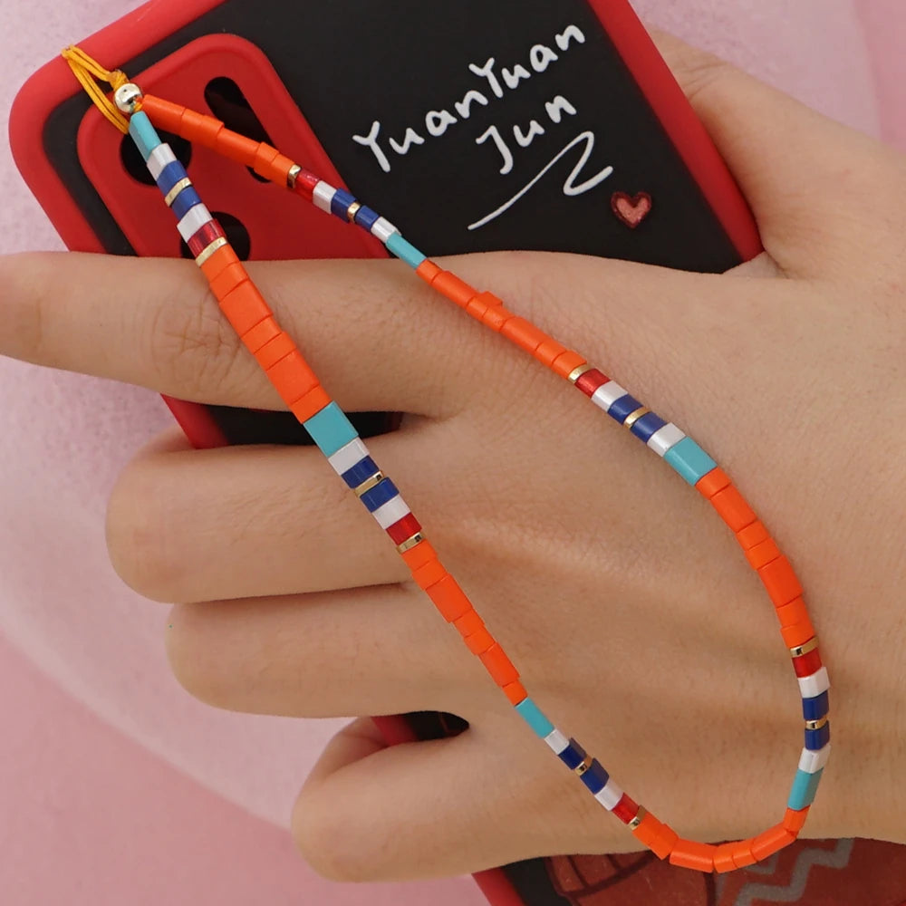 Clay Solid Color Mobile Phone Charm Phone Strap Lanyard Imitation Pearl Rope Cellphone Chains for Women Fashion Accessories