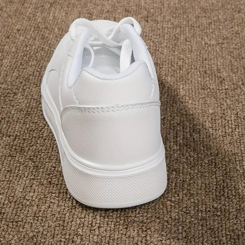 Women White Shoes Flat Female White Board Casual Shoes Lace Up PU Leather Walking Sneakers Thick Sole Outdoor Luxury Fashion