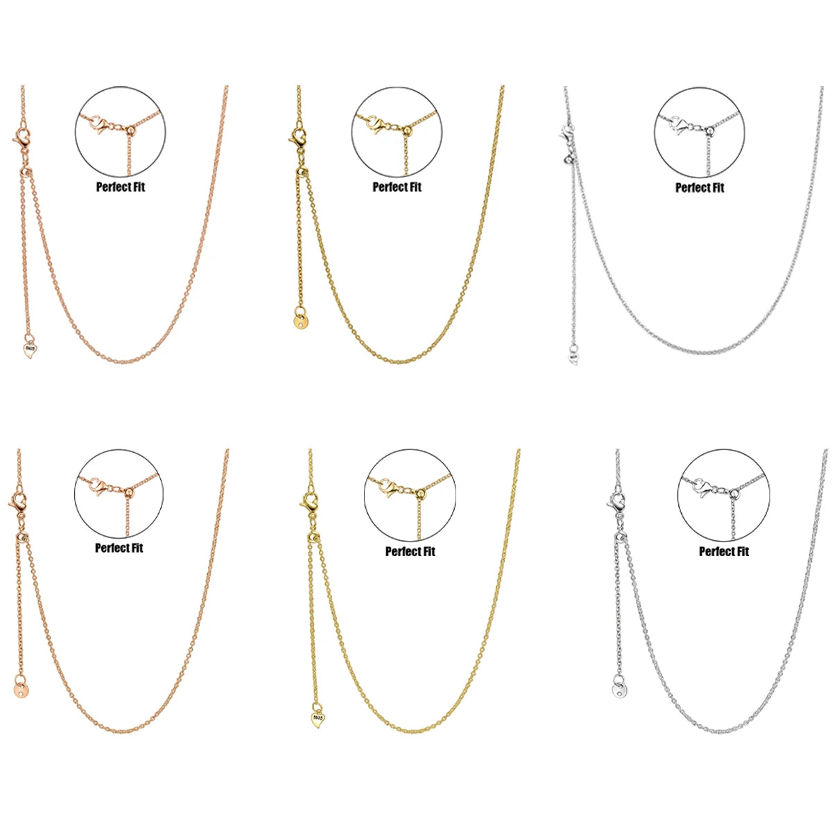 New 925 Sterling Silver Simple Necklace Gold Silver Rose Gold Premium Bare Chain For Women Valentine's Birthday Gift DIY Jewelry