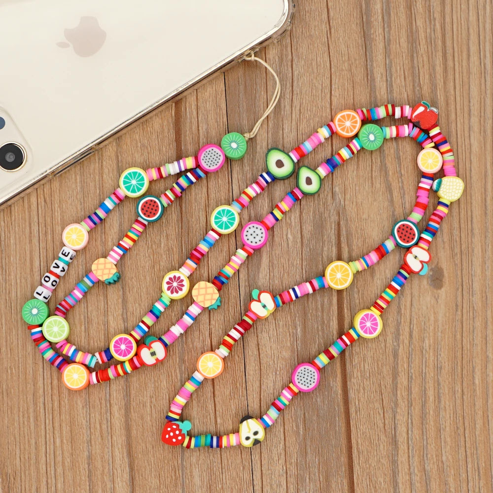 Clay Solid Color Mobile Phone Charm Phone Strap Lanyard Imitation Pearl Rope Cellphone Chains for Women Fashion Accessories