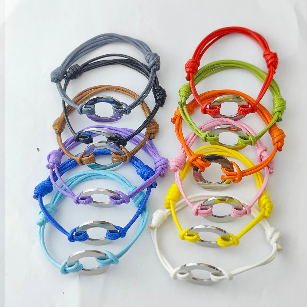 Personalized Rope Bracelet for Women  12 colors Adjustable Custom Name Disc Lettering  Stainless Steel Bracelet For Her