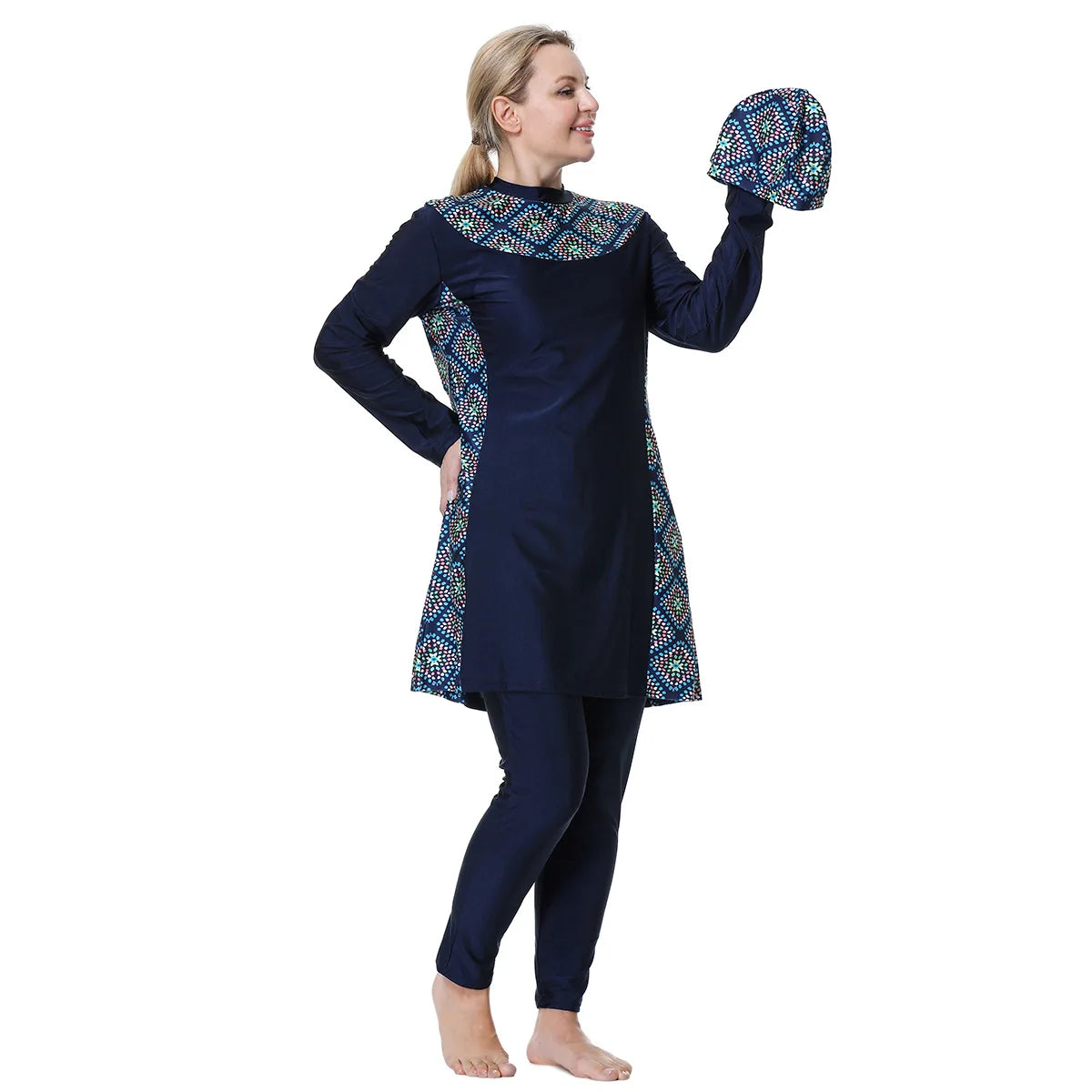 Muslim Modest Burkini Women Long Sleeve Print Swimwear Full Cover Swimsuit Islamic Bathing Suit Beachwear Swimming Costumes Set