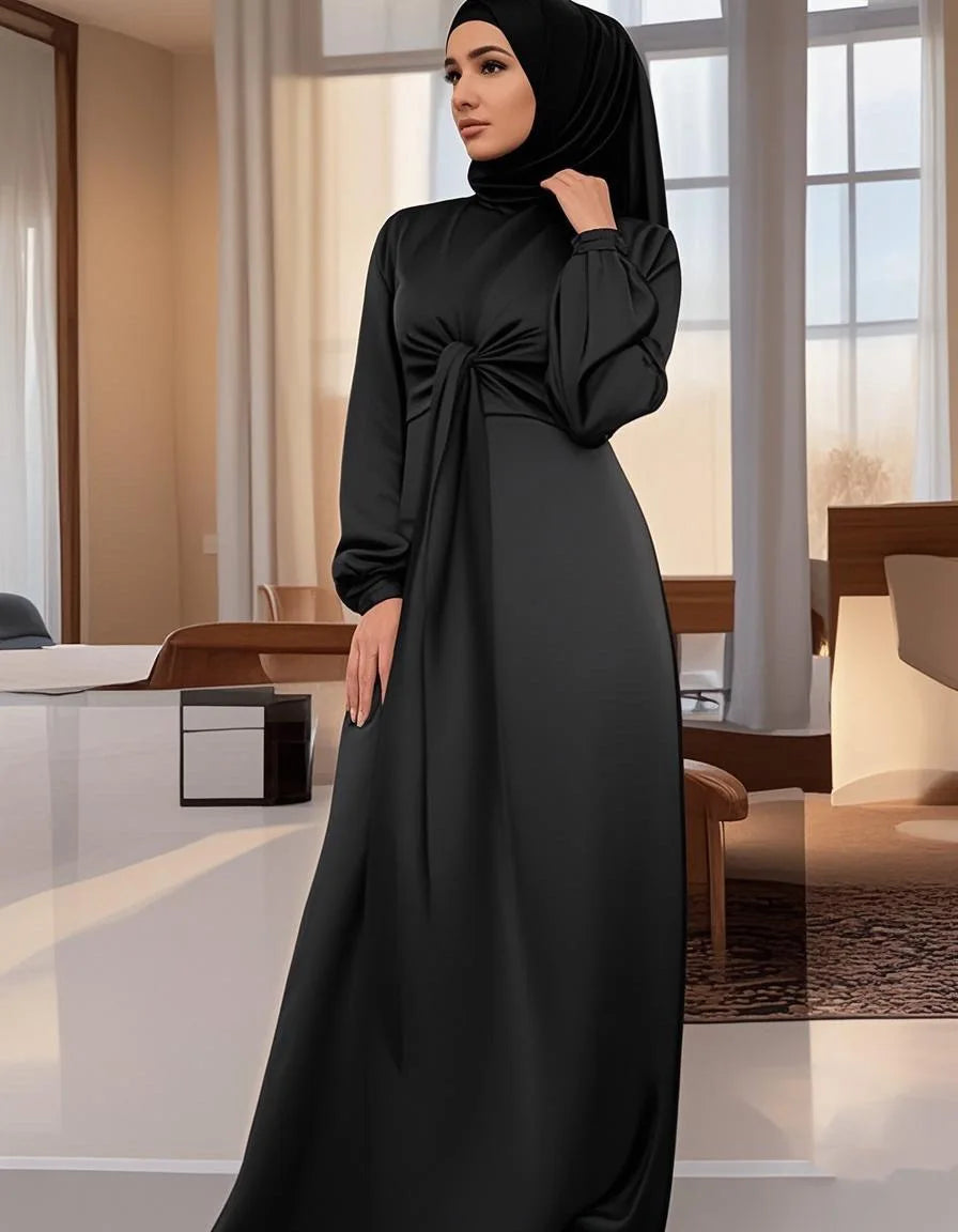 Ramadan Arabic Muslim Women Modest Dress Elegant Dubai Satin Abaya Islamic Party Clothing Holiday Travel Outfit 2025 Turkey Robe
