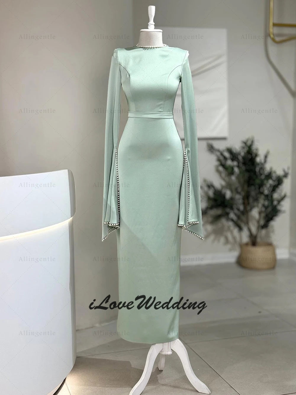 Modest Women's Evening Dresses Maxi O-Neck Long Flare Sleeve Dubai Dress Mermaid Prom Dress Customized فساتين سهر