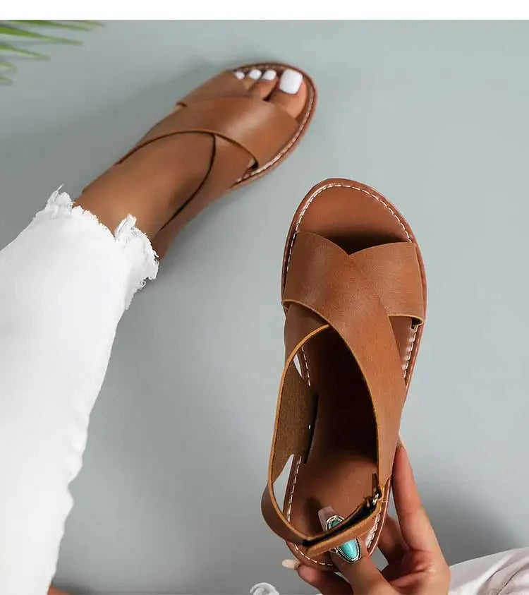Women's Sandals 2025 Summer Women Flat Shoes Soft Pu Leather Sandalias De Mujer Summer Sandals Women Beach Footwear