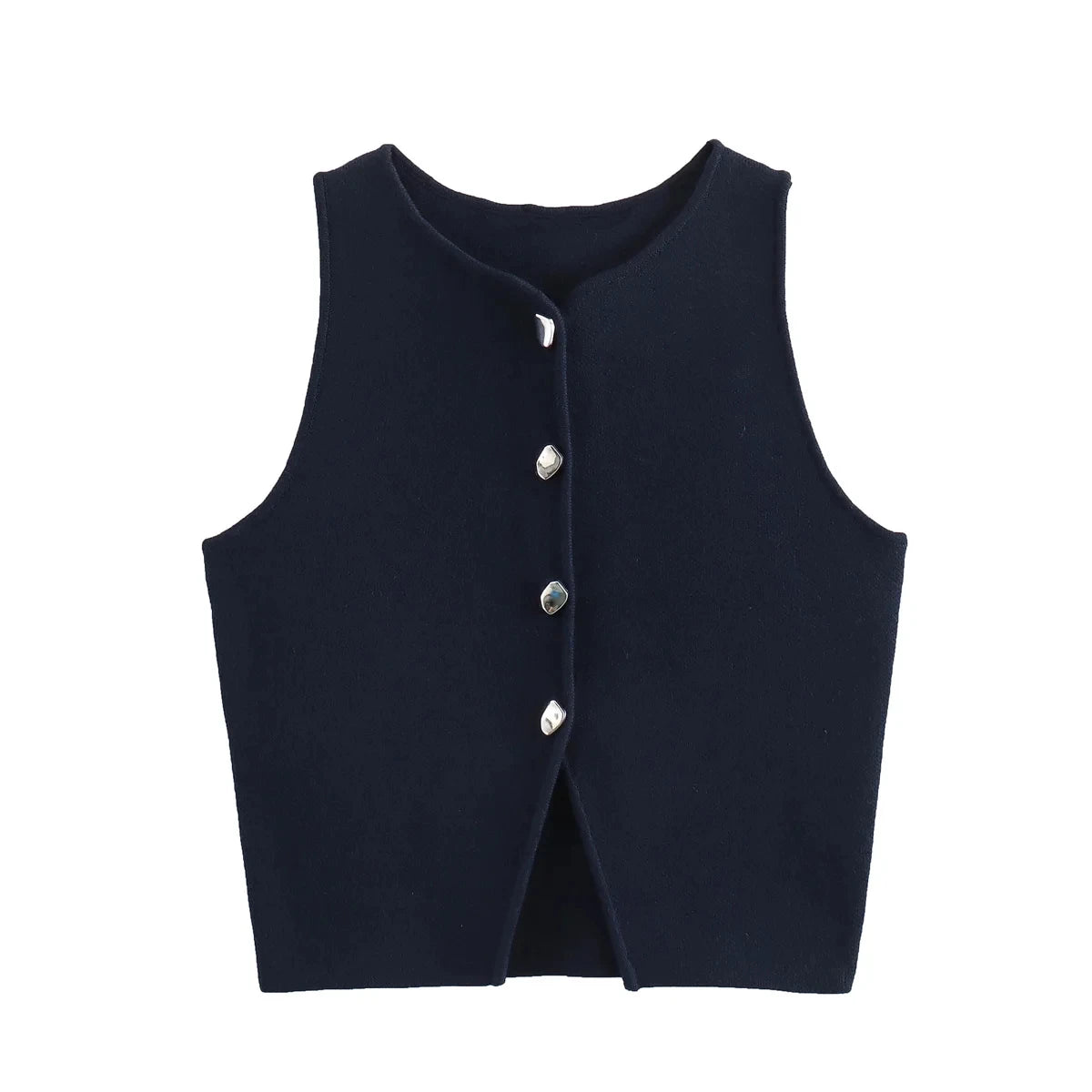 TRAF Female Sweater Vest Cropped Knit Vest Woman Sleeveless White Blue Vest Women Autumn Button Slim Yellow Pink Knitted Vests