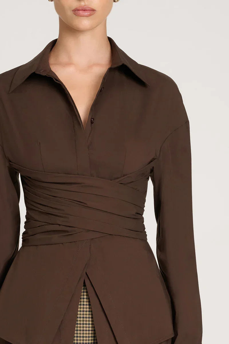 Fashion Woman Waist Shirt  New Turn-Down Collar Single Breasted Female Blouse Solid Color Shirts Office Lady Clothing